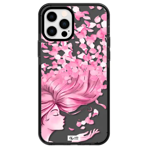 Sakura Leaves Hair Apple iPhone 12 pro impact Smoke Black Case