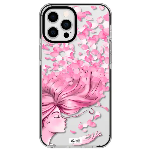 Sakura Leaves Hair Apple iPhone 12 pro max impact black border Case