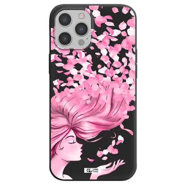 Sakura Leaves Hair Apple iPhone 12 pro max Silicone black Case