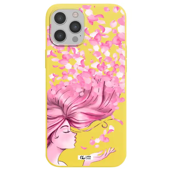 Sakura Leaves Hair Apple iPhone 12 pro max Silicone canary yellow Case
