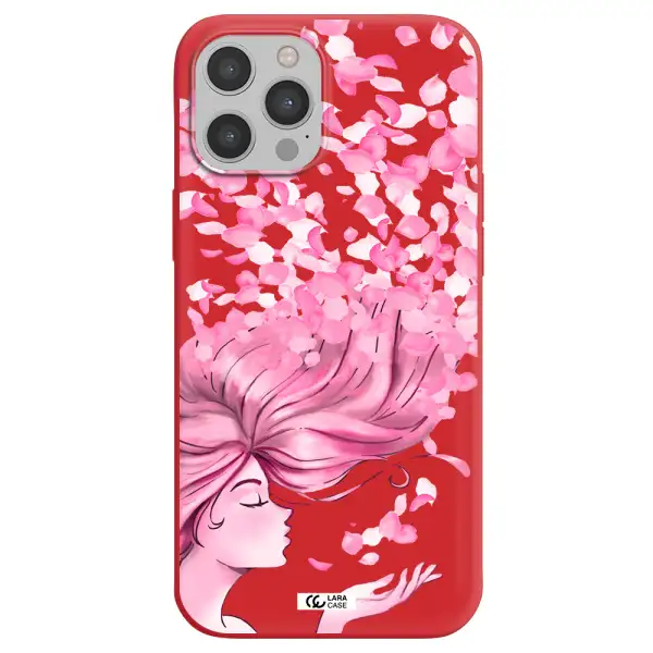 Sakura Leaves Hair Apple iPhone 12 pro max Silicone Imperial Red Case