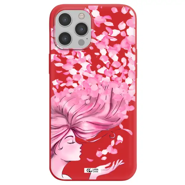 Sakura Leaves Hair Apple iPhone 12 pro Silicone Imperial Red Case