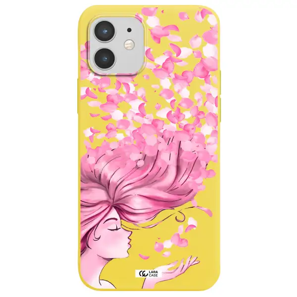 Sakura Leaves Hair Apple iPhone 12 Silicone canary yellow Case