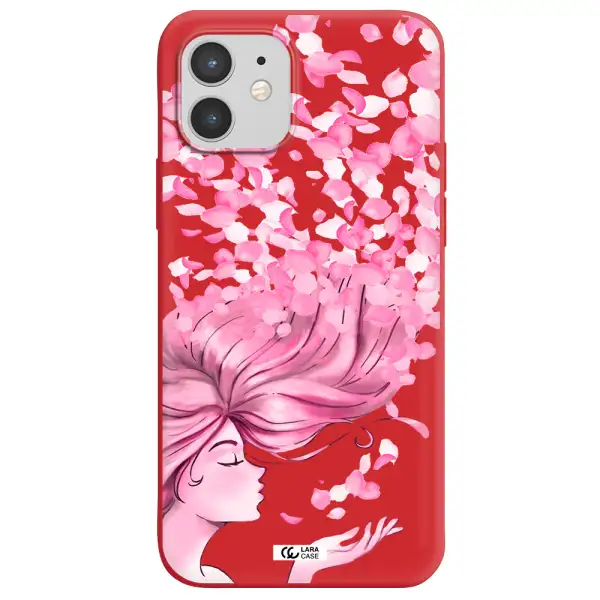 Sakura Leaves Hair Apple iPhone 12 Silicone Imperial Red Case