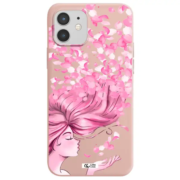 Sakura Leaves Hair Apple iPhone 12 Silicone pastel pink Case