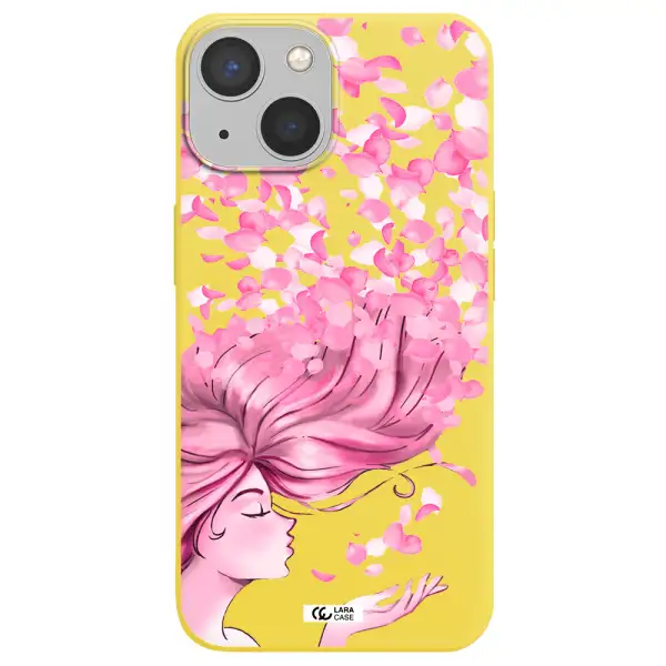 Sakura Leaves Hair Apple iPhone 13 mini Silicone canary yellow Case