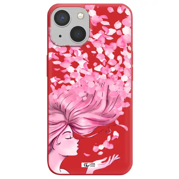 Sakura Leaves Hair Apple iPhone 13 mini Silicone Imperial Red Case