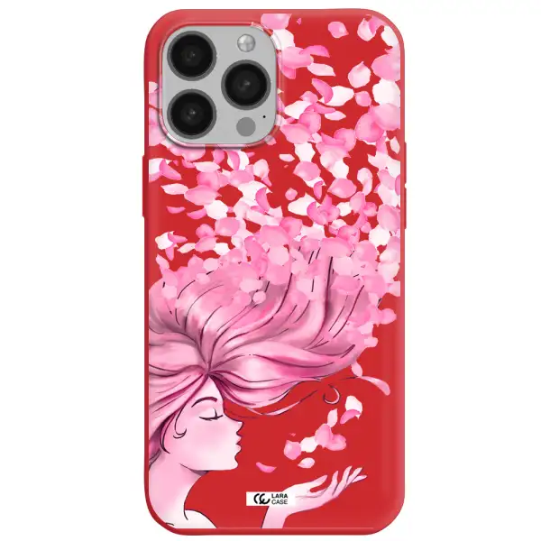 Sakura Leaves Hair Apple iPhone 13 Pro Max Silicone Imperial Red Case