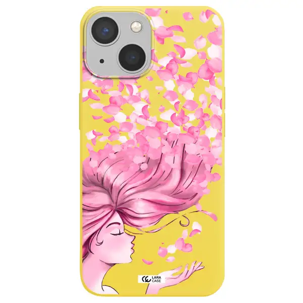 Sakura Leaves Hair Apple iPhone 13 Silicone canary yellow Case