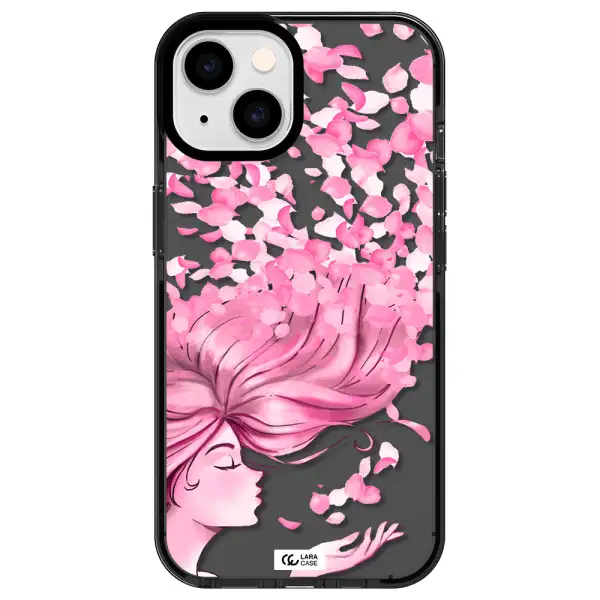 Sakura Leaves Hair Apple iPhone 14 impact Smoke Black Case