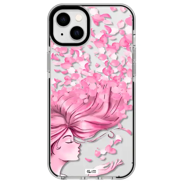Sakura Leaves Hair Apple iPhone 14 plus impact black border Case