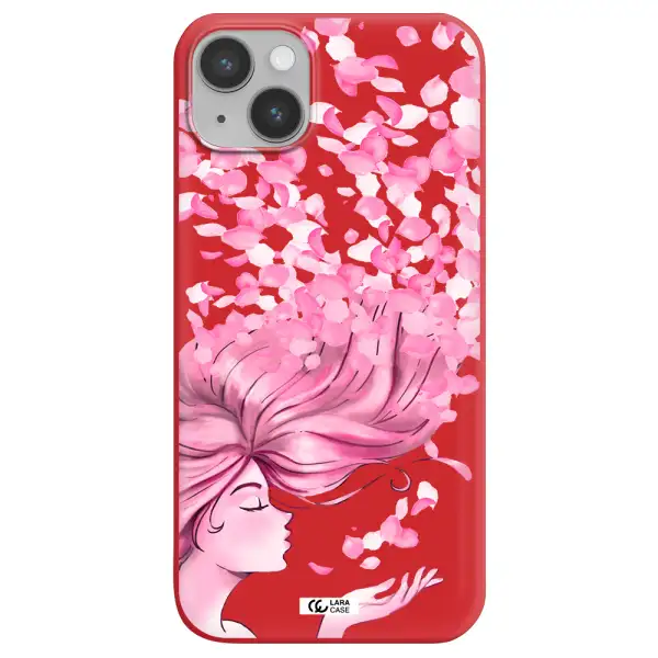 Sakura Leaves Hair Apple iPhone 14 plus Silicone Imperial Red Case