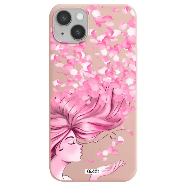 Sakura Leaves Hair Apple iPhone 14 plus Silicone pastel pink Case
