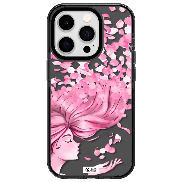 Sakura Leaves Hair Apple iPhone 14 pro impact Smoke Black Case