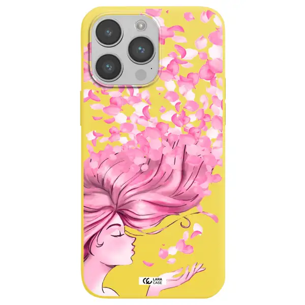 Sakura Leaves Hair Apple iPhone 14 pro max Silicone canary yellow Case