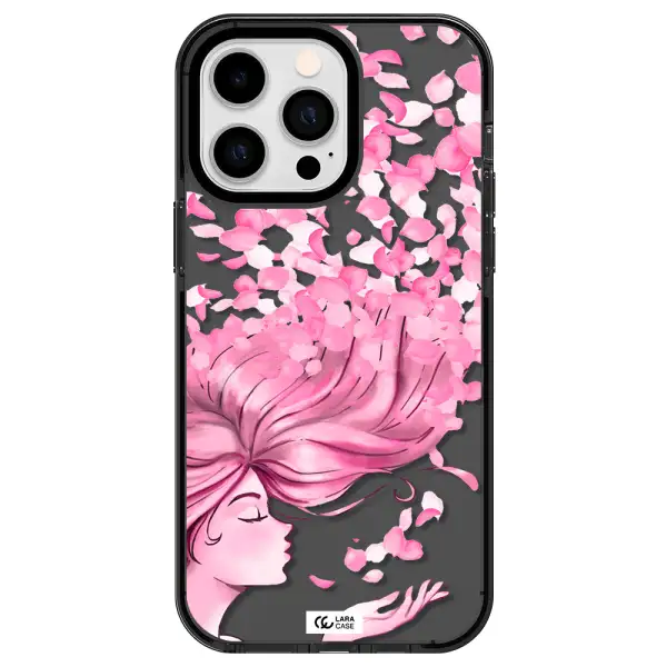 Sakura Leaves Hair Apple iPhone 15 Pro Max impact Smoke Black Case