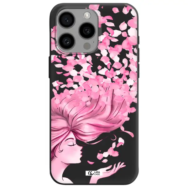 Sakura Leaves Hair Apple Iphone 15 Pro max Silicone black Case