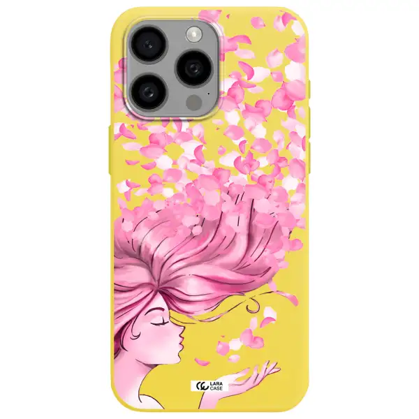 Sakura Leaves Hair Apple Iphone 15 Pro max Silicone canary yellow Case