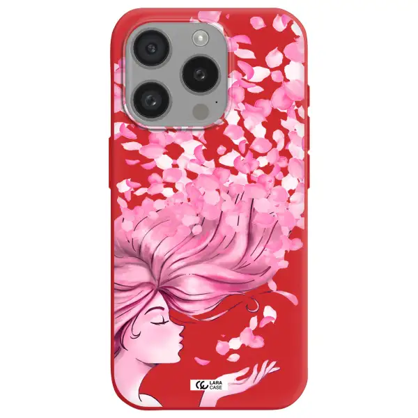 Sakura Leaves Hair Apple Iphone 15 Pro Silicone Imperial Red Case