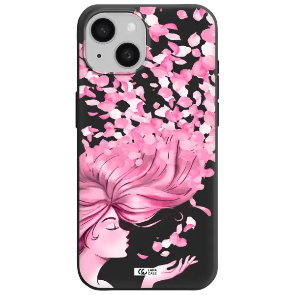 Sakura Leaves Hair Apple iPhone 15 Silicone black Case