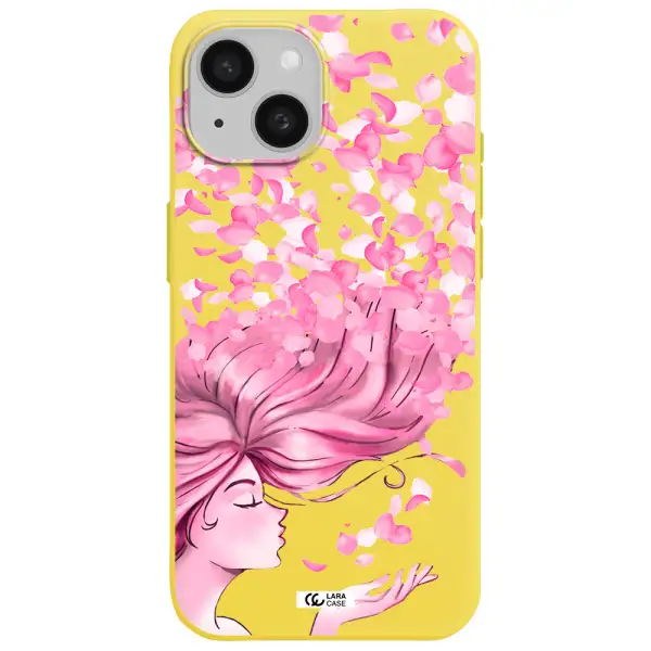 Sakura Leaves Hair Apple iPhone 15 Silicone canary yellow Case