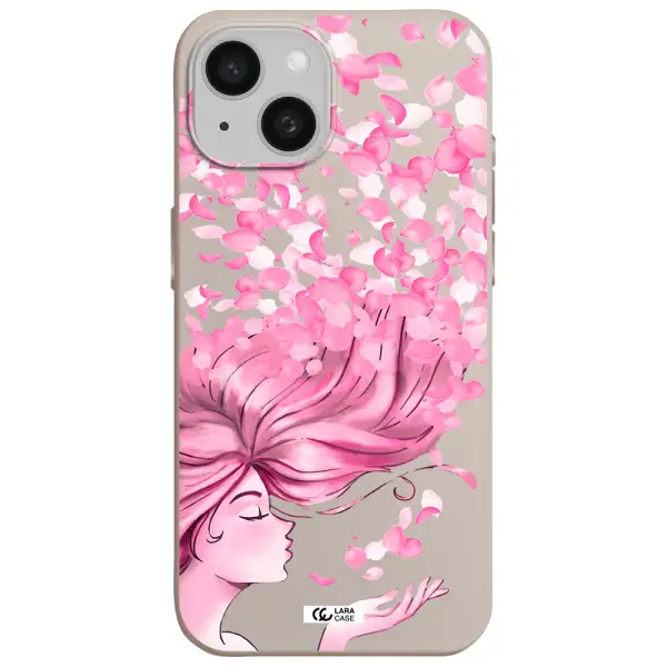 Sakura Leaves Hair Apple iPhone 15 Silicone Stone Case