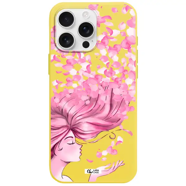 Sakura Leaves Hair Apple Iphone 16 Pro Max Silicone Canary Yellow Case