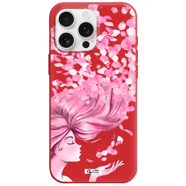 Sakura Leaves Hair Apple Iphone 16 Pro Max Silicone Imperial Red Case