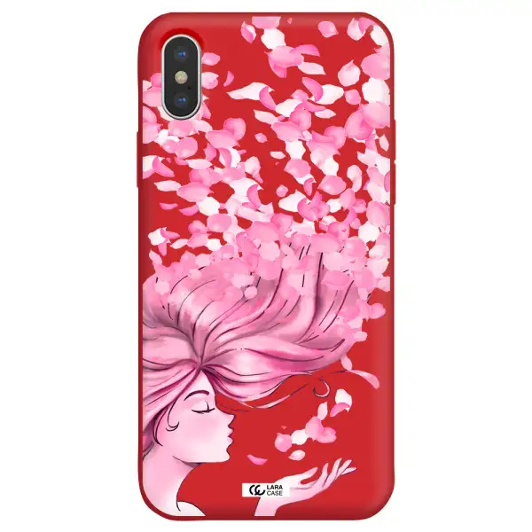 Sakura Leaves Hair Apple iPhone X Silicone Imperial Red Case