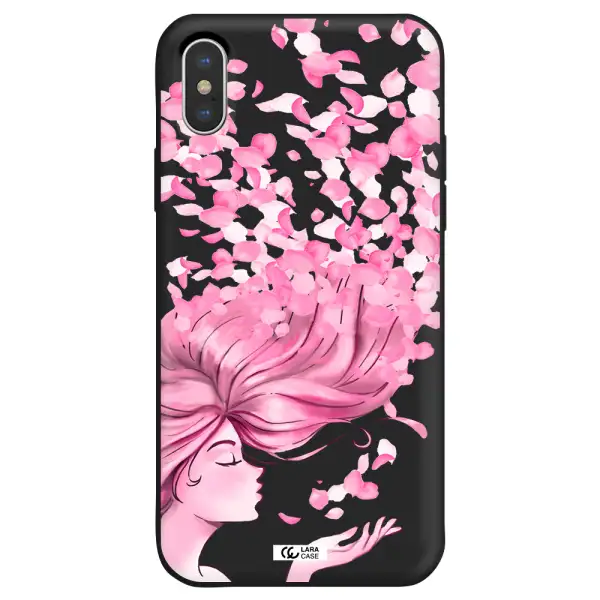 Sakura Leaves Hair Apple iPhone XS Silicone black Case