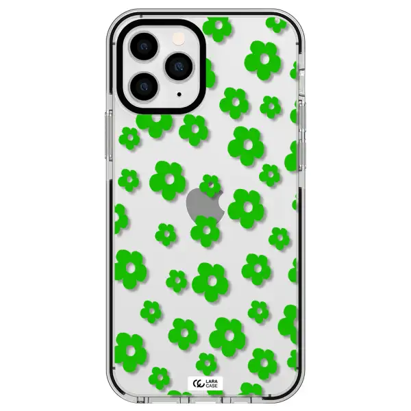 Five Petal Green Flower Apple iPhone 11 pro impact black border Case
