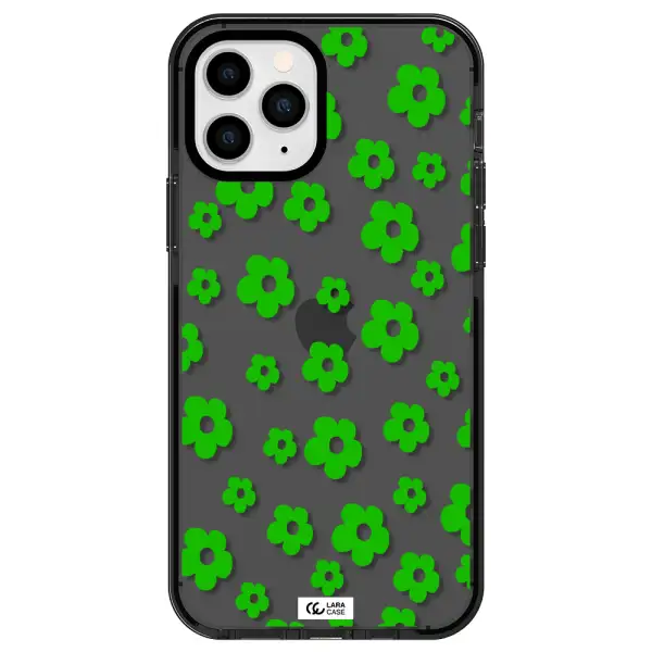 Five Petal Green Flower Apple iPhone 11 pro impact Smoke Black Case