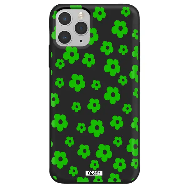 Five Petal Green Flower Apple iPhone 11 pro max Silicone black Case