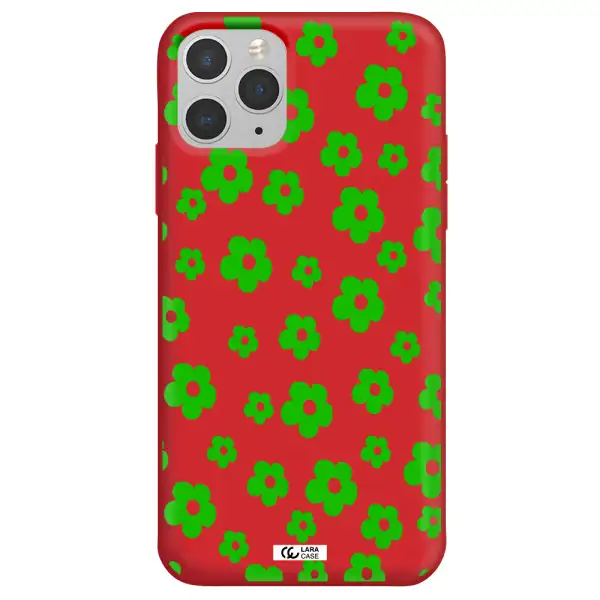 Five Petal Green Flower Apple iPhone 11 pro max Silicone Imperial Red Case