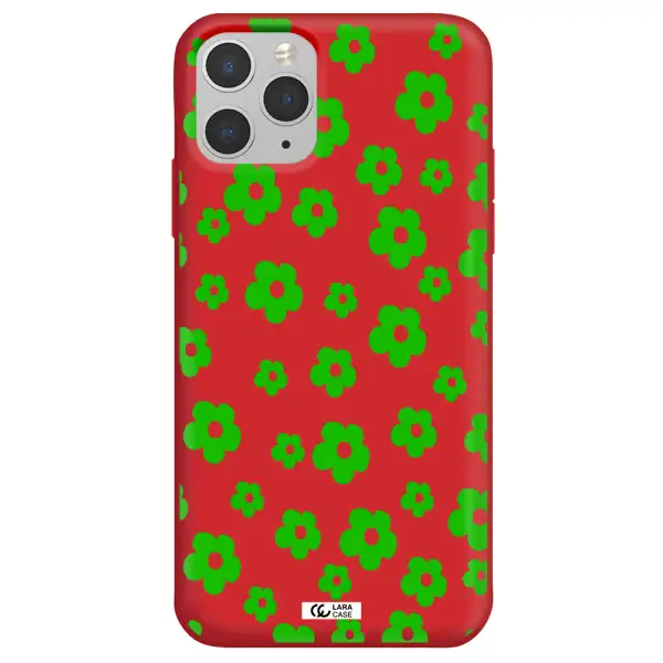 Five Petal Green Flower Apple iPhone 11 pro Silicone Imperial Red Case