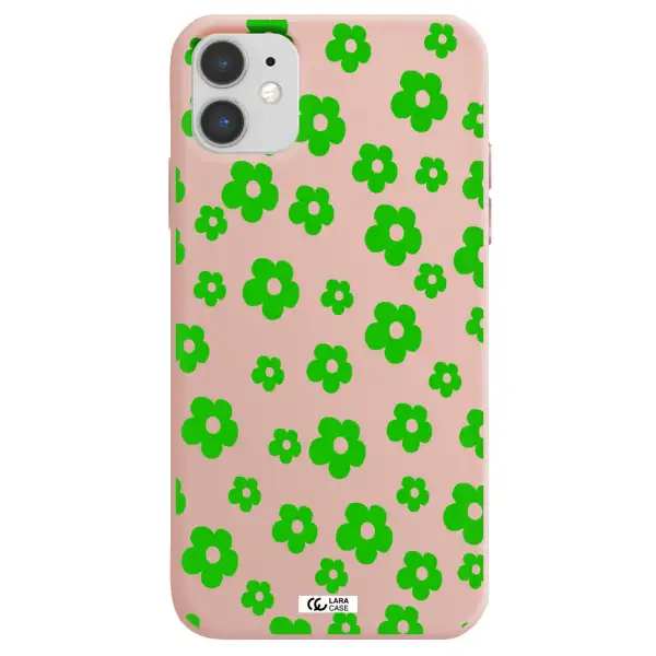 Five Petal Green Flower Apple iPhone 11 Silicone pastel pink Case