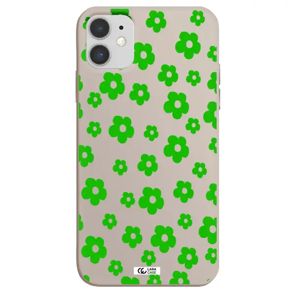Five Petal Green Flower Apple iPhone 11 Silicone Stone Case