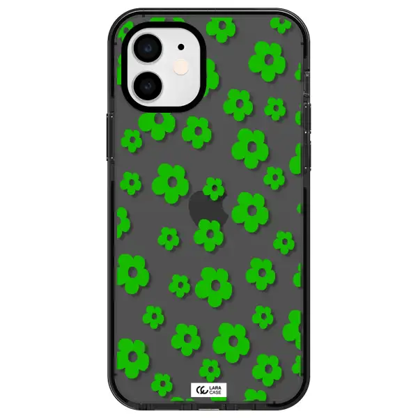 Five Petal Green Flower Apple iPhone 12 impact Smoke Black Case