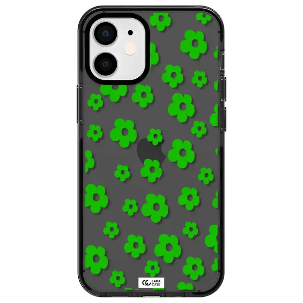 Five Petal Green Flower Apple iPhone 12 mini impact Smoke Black Case
