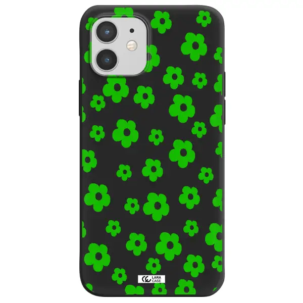 Five Petal Green Flower Apple iPhone 12 mini Silicone black Case