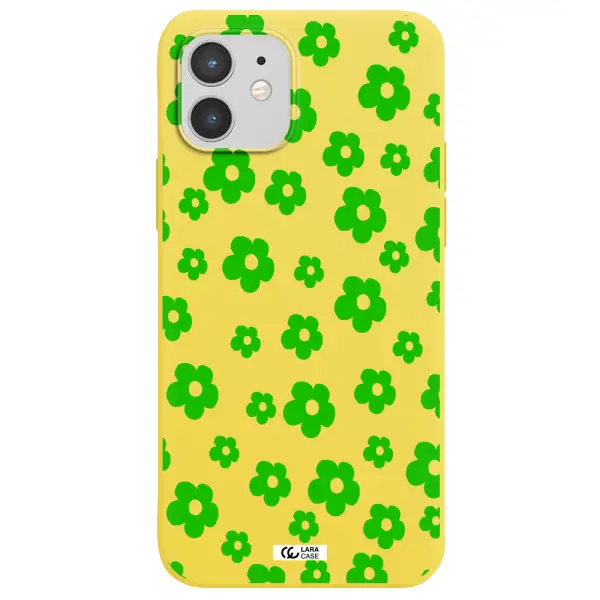 Five Petal Green Flower Apple iPhone 12 mini Silicone canary yellow Case