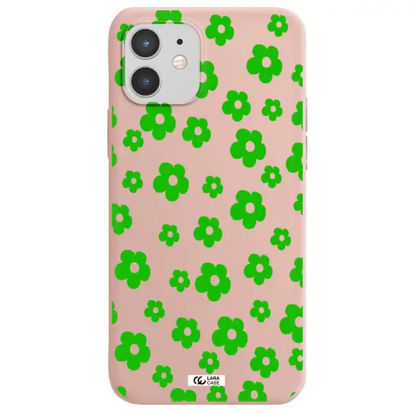 Five Petal Green Flower Apple iPhone 12 mini Silicone pastel pink Case