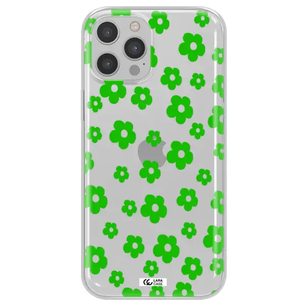 Five Petal Green Flower Apple iPhone 12 pro max Clear TPU Case