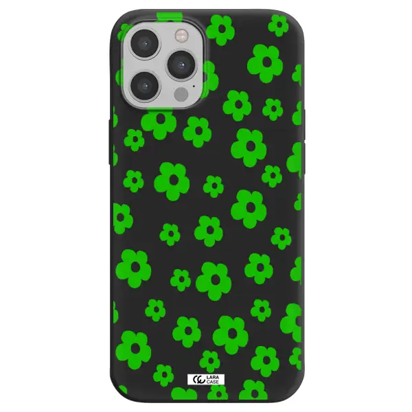 Five Petal Green Flower Apple iPhone 12 pro max Silicone black Case