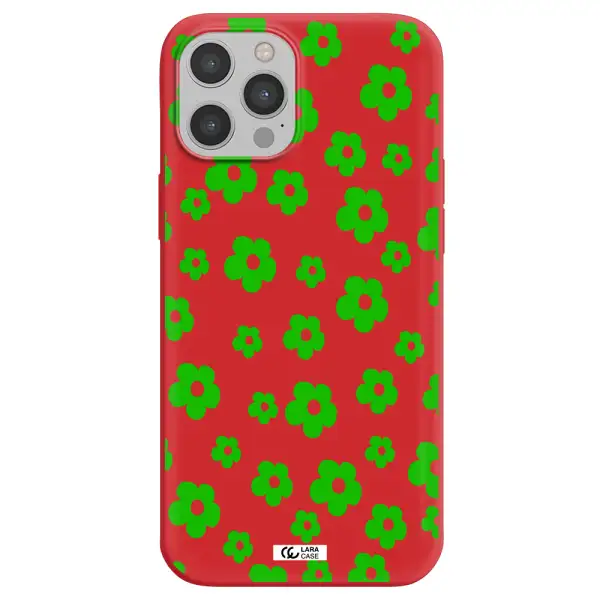 Five Petal Green Flower Apple iPhone 12 pro max Silicone Imperial Red Case