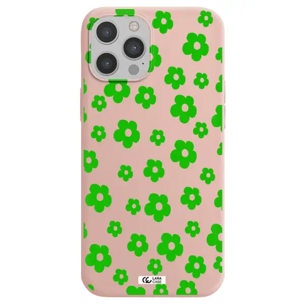 Five Petal Green Flower Apple iPhone 12 pro max Silicone pastel pink Case