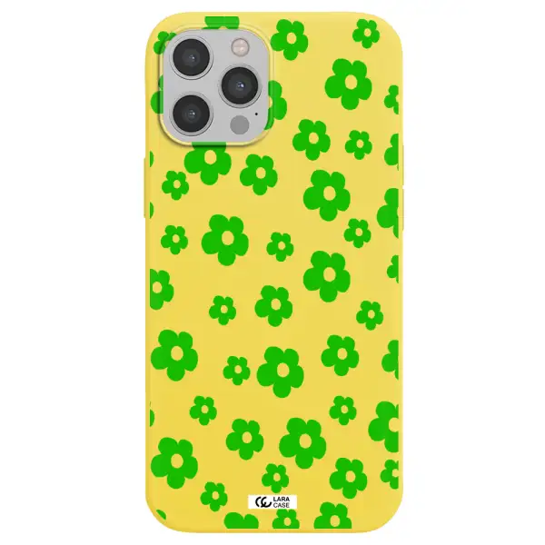 Five Petal Green Flower Apple iPhone 12 pro Silicone canary yellow Case