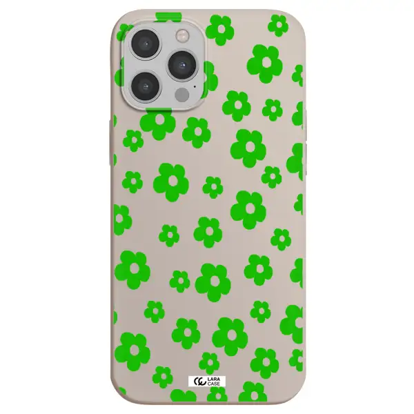 Five Petal Green Flower Apple iPhone 12 pro Silicone Stone Case