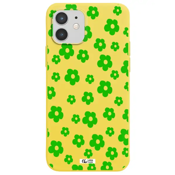 Five Petal Green Flower Apple iPhone 12 Silicone canary yellow Case