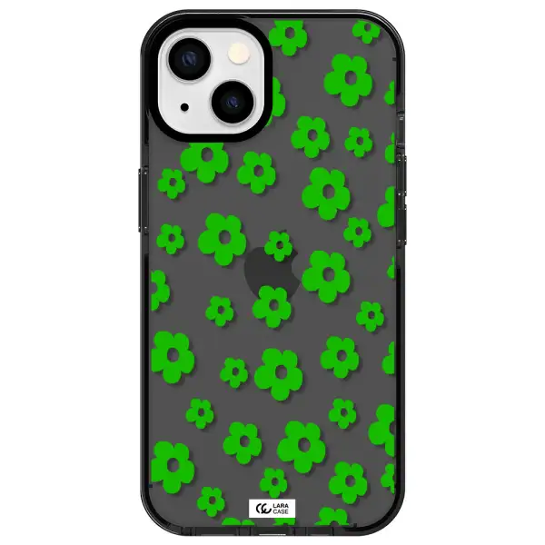Five Petal Green Flower Apple iPhone 13 impact Smoke Black Case